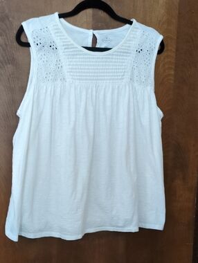 St. John's Bay White Eyelet Yoke Tank Top